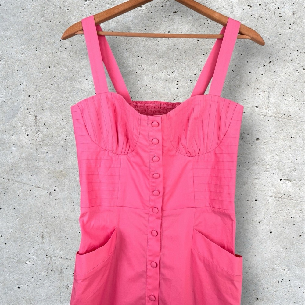 Kleid For Her Clementine Midi Dress Pink Button Down Poplin Bustier Pleated Sz L - Picture 3 of 7